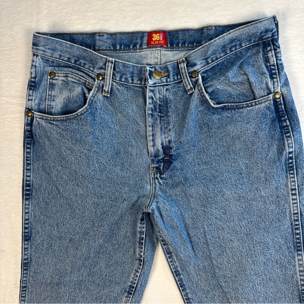 Wrangler 36MWZ Jeans Men's 34x29.5 Cowboy Cut Slim Fit Medium Blue Rodeo Denim